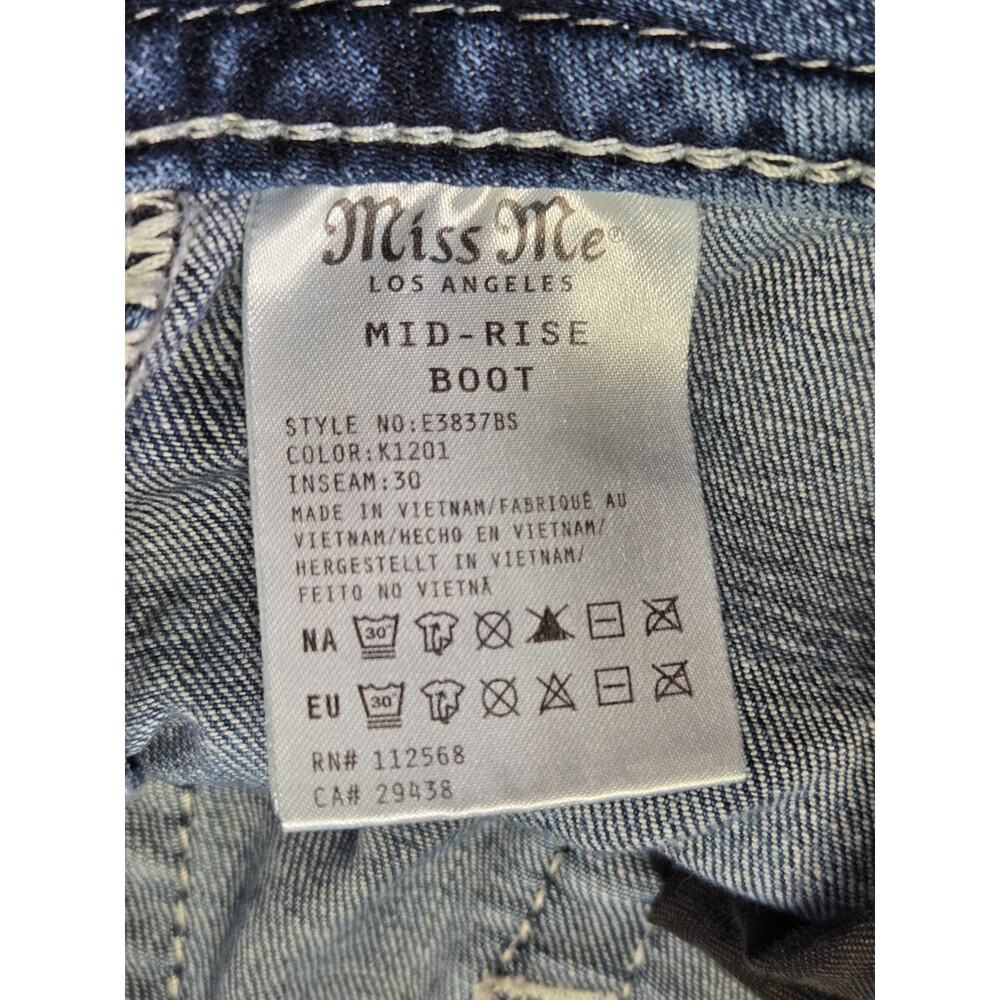 Miss Me Mid-Rise Bootcut Jeans Women Size 31 Embellished Pocket Stretch Blue - Picture 10 of 11